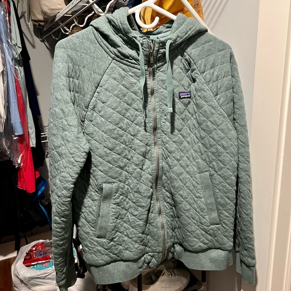 PATAGONIA WOMEN’s ORGANIC COTTON QUILT HOODY, GREEN, size Large